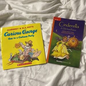 Lot of 2 Childrens Books Curious George Goes‎ to a Costume Party & Cinderella